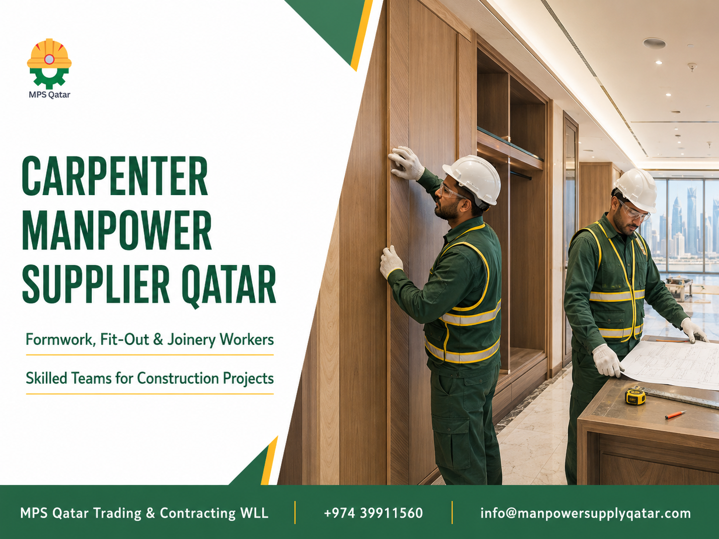 Carpenter Manpower Supplier Qatar providing fit-out and joinery workers