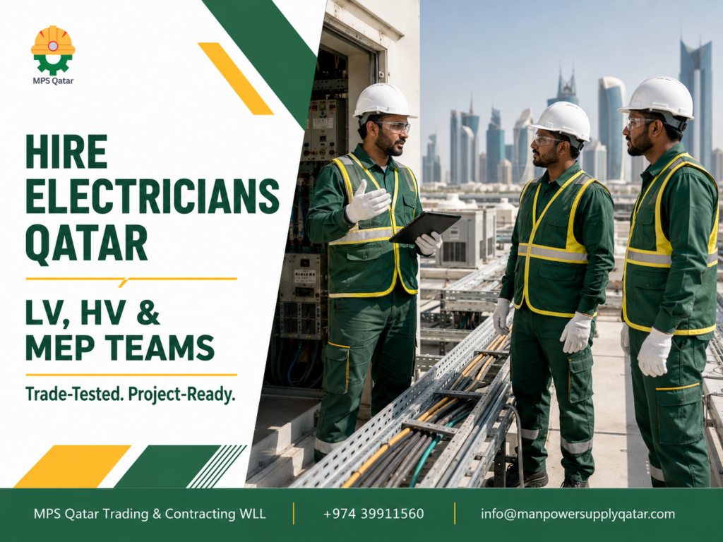 Hire Electricians Qatar with MPS Qatar project-ready LV, HV and MEP teams