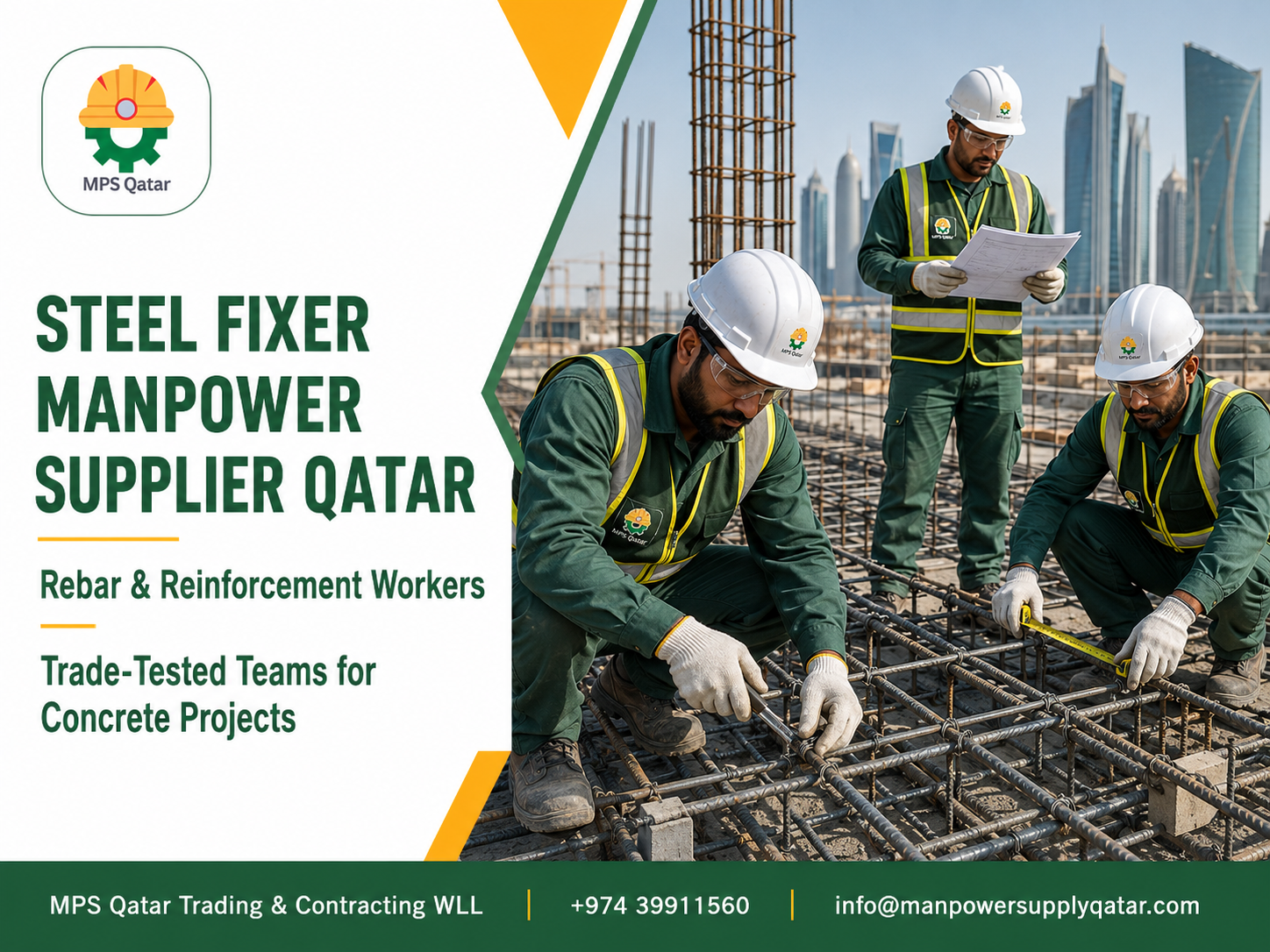 Steel Fixer Manpower Supplier Qatar team tying rebar for reinforced concrete work