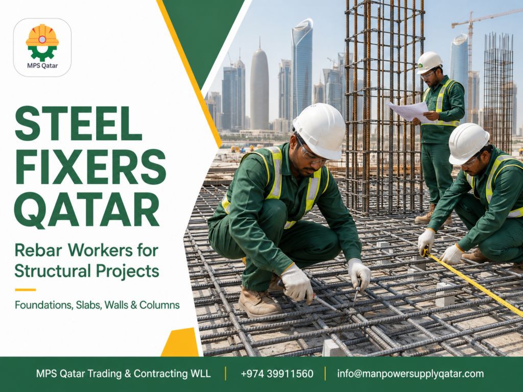 Steel Fixers Qatar team working on rebar reinforcement for concrete construction